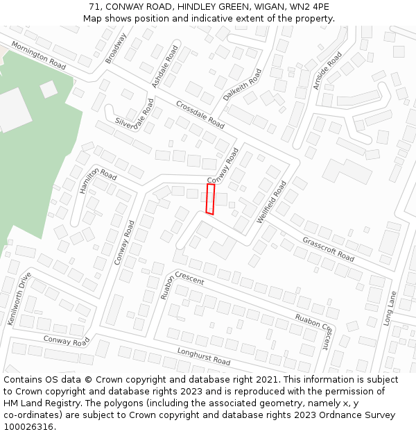 71, CONWAY ROAD, HINDLEY GREEN, WIGAN, WN2 4PE: Location map and indicative extent of plot