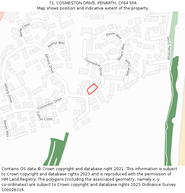 71, COSMESTON DRIVE, PENARTH, CF64 5FA: Location map and indicative extent of plot