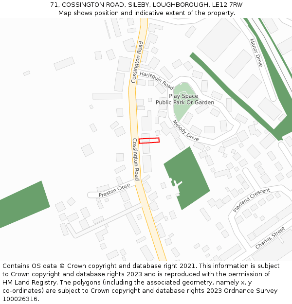 71, COSSINGTON ROAD, SILEBY, LOUGHBOROUGH, LE12 7RW: Location map and indicative extent of plot