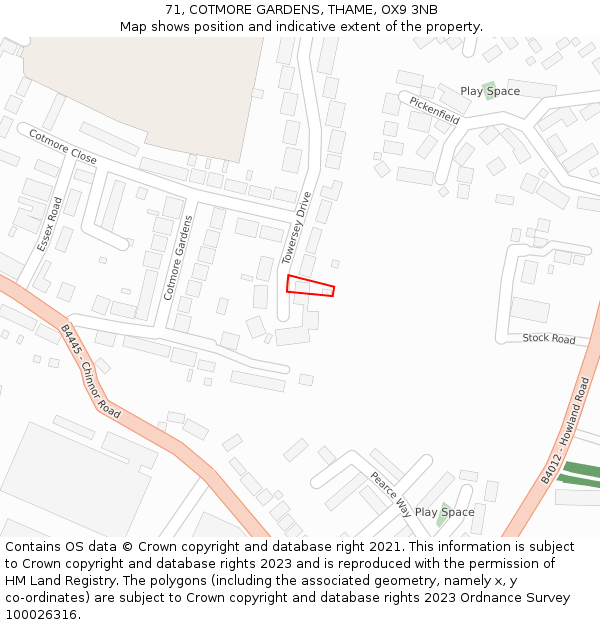 71, COTMORE GARDENS, THAME, OX9 3NB: Location map and indicative extent of plot