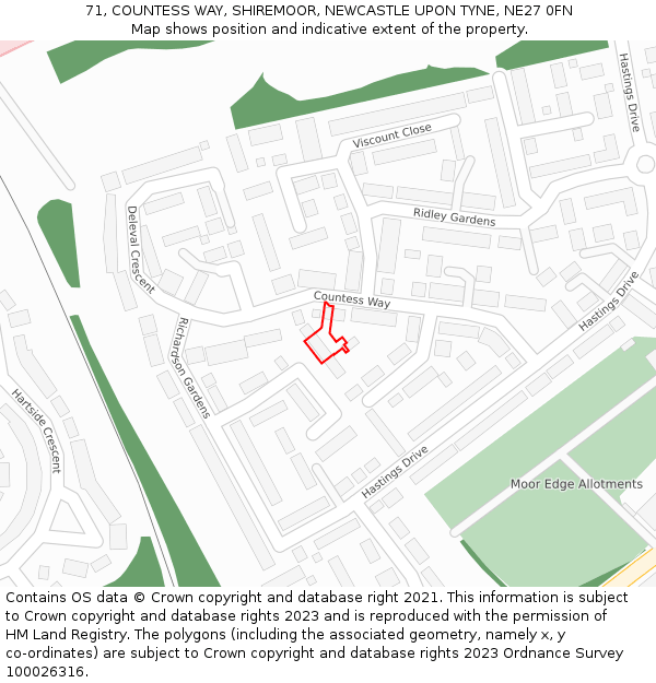 71, COUNTESS WAY, SHIREMOOR, NEWCASTLE UPON TYNE, NE27 0FN: Location map and indicative extent of plot