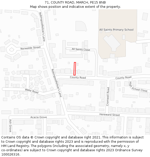 71, COUNTY ROAD, MARCH, PE15 8NB: Location map and indicative extent of plot