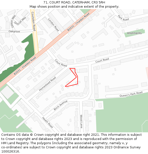 71, COURT ROAD, CATERHAM, CR3 5RH: Location map and indicative extent of plot