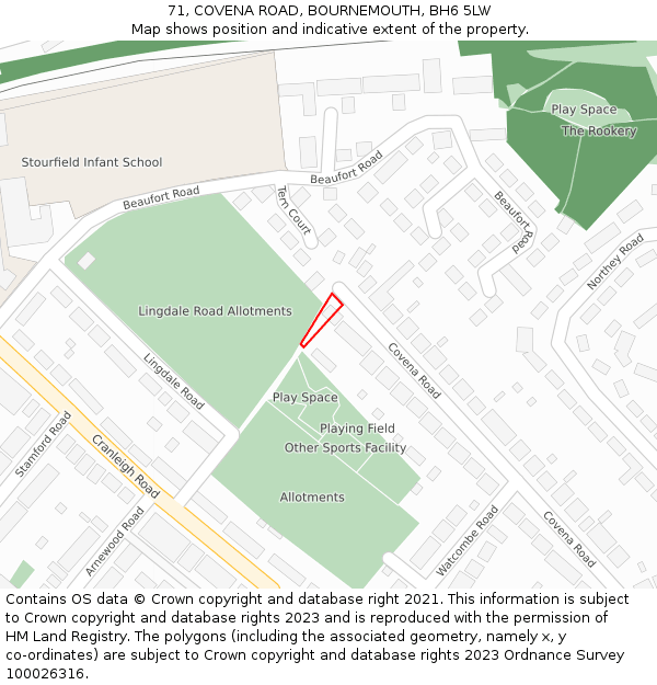 71, COVENA ROAD, BOURNEMOUTH, BH6 5LW: Location map and indicative extent of plot