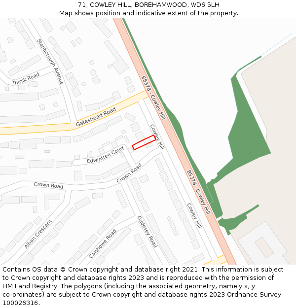 71, COWLEY HILL, BOREHAMWOOD, WD6 5LH: Location map and indicative extent of plot