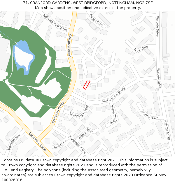 71, CRANFORD GARDENS, WEST BRIDGFORD, NOTTINGHAM, NG2 7SE: Location map and indicative extent of plot