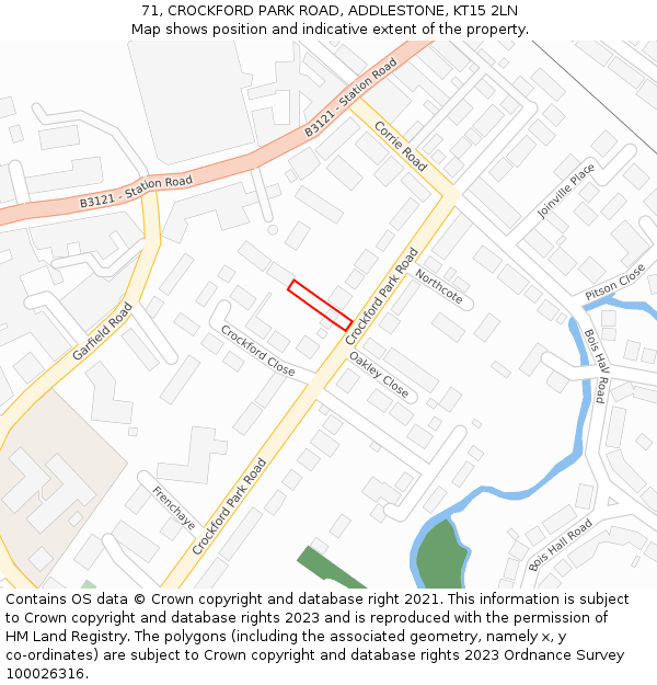 71, CROCKFORD PARK ROAD, ADDLESTONE, KT15 2LN: Location map and indicative extent of plot