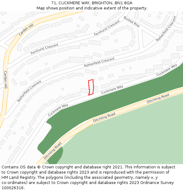 71, CUCKMERE WAY, BRIGHTON, BN1 8GA: Location map and indicative extent of plot