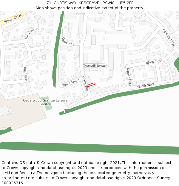 71, CURTIS WAY, KESGRAVE, IPSWICH, IP5 2FF: Location map and indicative extent of plot