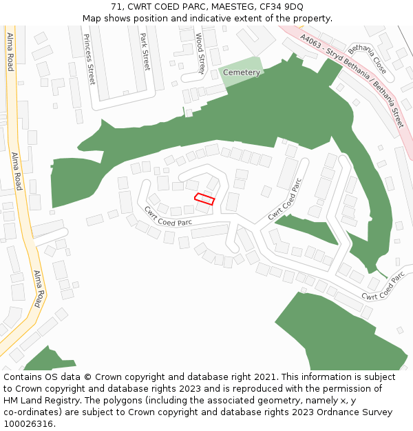 71, CWRT COED PARC, MAESTEG, CF34 9DQ: Location map and indicative extent of plot