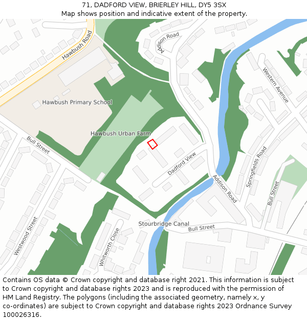 71, DADFORD VIEW, BRIERLEY HILL, DY5 3SX: Location map and indicative extent of plot