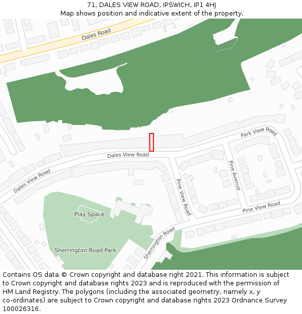 71, DALES VIEW ROAD, IPSWICH, IP1 4HJ: Location map and indicative extent of plot