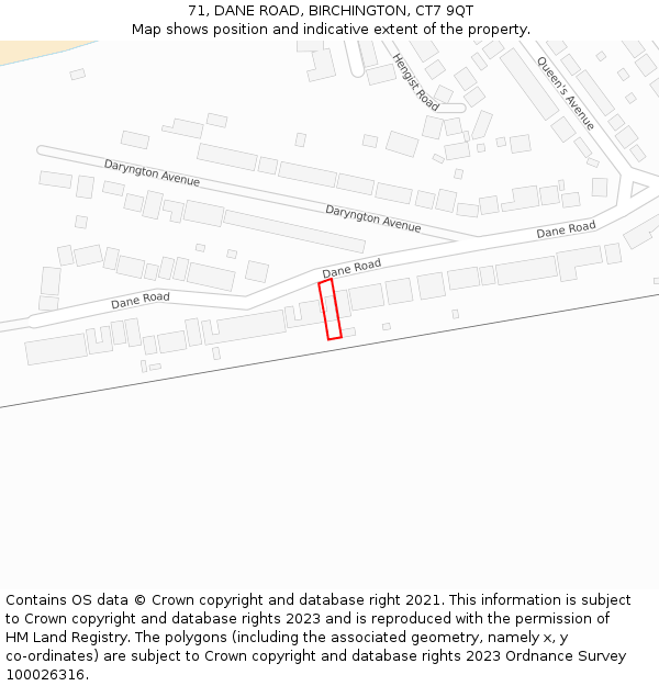 71, DANE ROAD, BIRCHINGTON, CT7 9QT: Location map and indicative extent of plot