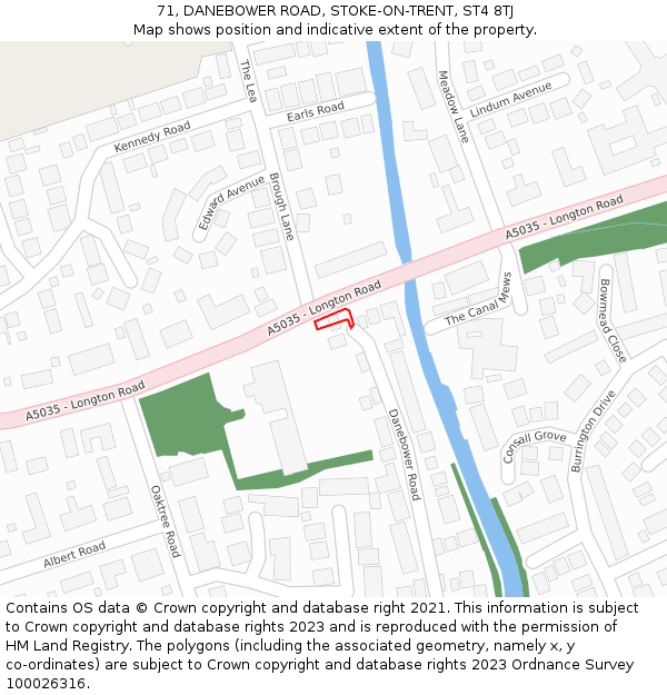 71, DANEBOWER ROAD, STOKE-ON-TRENT, ST4 8TJ: Location map and indicative extent of plot