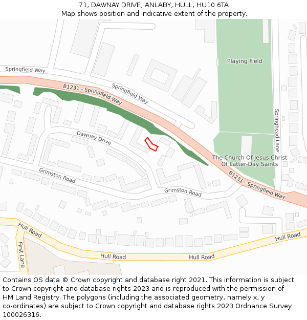 71, DAWNAY DRIVE, ANLABY, HULL, HU10 6TA: Location map and indicative extent of plot