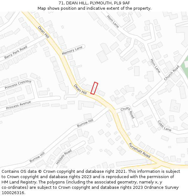 71, DEAN HILL, PLYMOUTH, PL9 9AF: Location map and indicative extent of plot