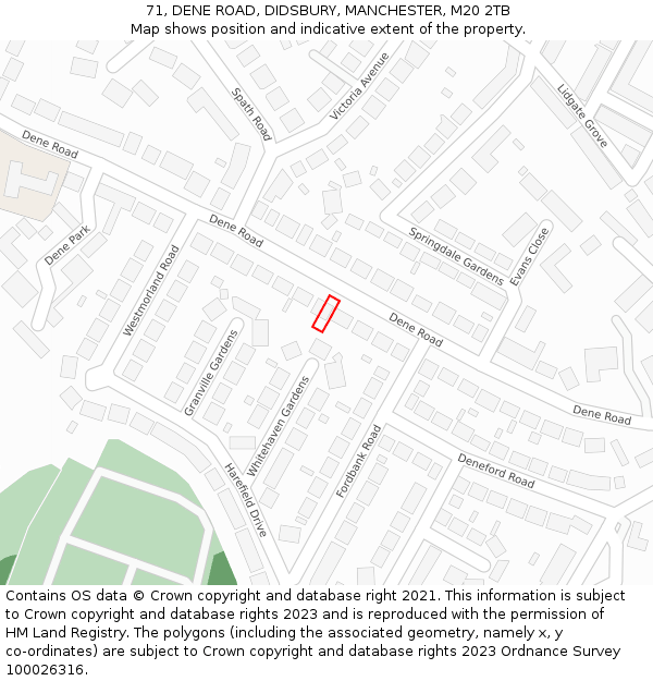 71, DENE ROAD, DIDSBURY, MANCHESTER, M20 2TB: Location map and indicative extent of plot