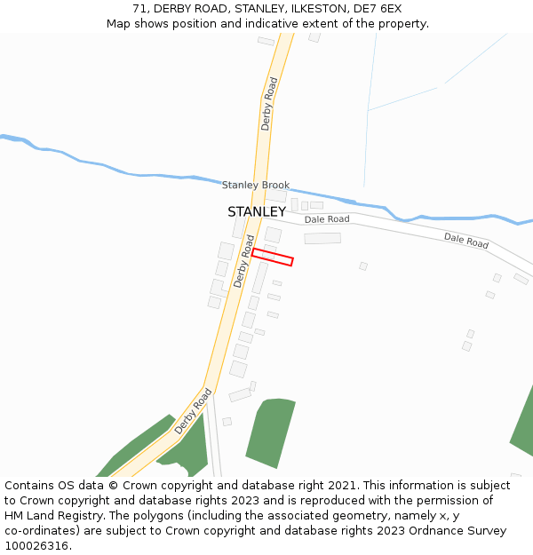 71, DERBY ROAD, STANLEY, ILKESTON, DE7 6EX: Location map and indicative extent of plot