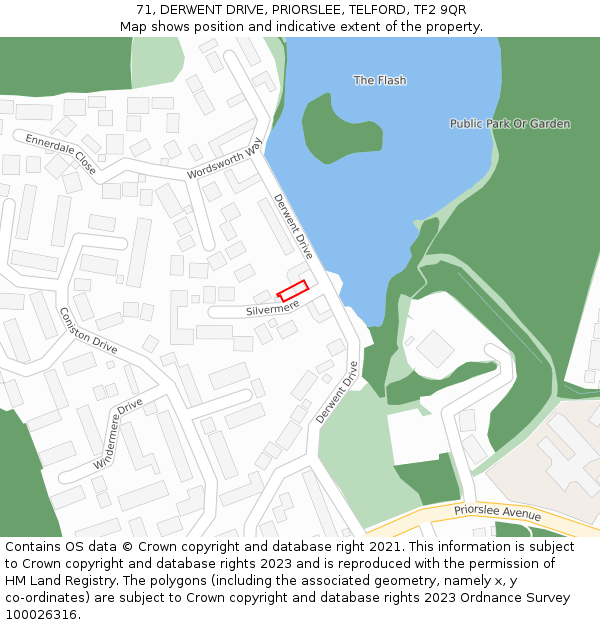 71, DERWENT DRIVE, PRIORSLEE, TELFORD, TF2 9QR: Location map and indicative extent of plot