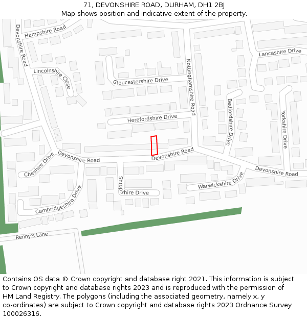 71, DEVONSHIRE ROAD, DURHAM, DH1 2BJ: Location map and indicative extent of plot