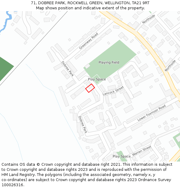 71, DOBREE PARK, ROCKWELL GREEN, WELLINGTON, TA21 9RT: Location map and indicative extent of plot