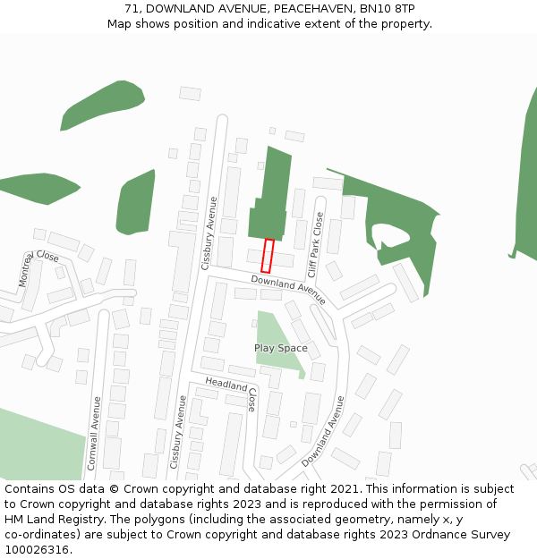 71, DOWNLAND AVENUE, PEACEHAVEN, BN10 8TP: Location map and indicative extent of plot