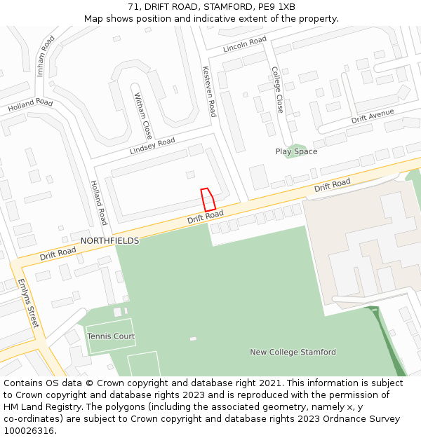 71, DRIFT ROAD, STAMFORD, PE9 1XB: Location map and indicative extent of plot