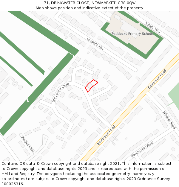 71, DRINKWATER CLOSE, NEWMARKET, CB8 0QW: Location map and indicative extent of plot