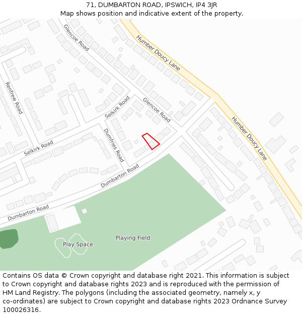 71, DUMBARTON ROAD, IPSWICH, IP4 3JR: Location map and indicative extent of plot