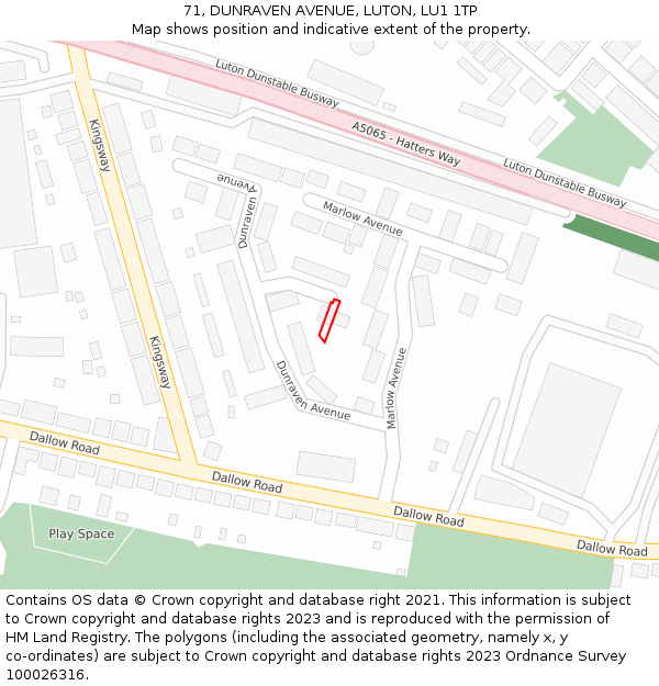 71, DUNRAVEN AVENUE, LUTON, LU1 1TP: Location map and indicative extent of plot