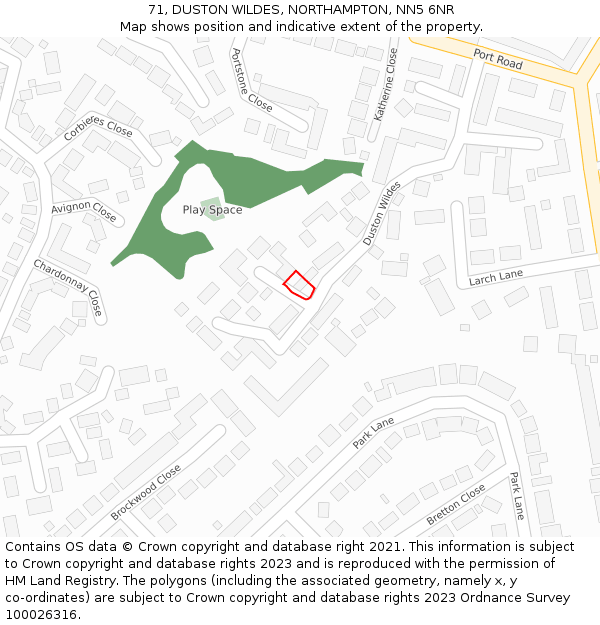 71, DUSTON WILDES, NORTHAMPTON, NN5 6NR: Location map and indicative extent of plot