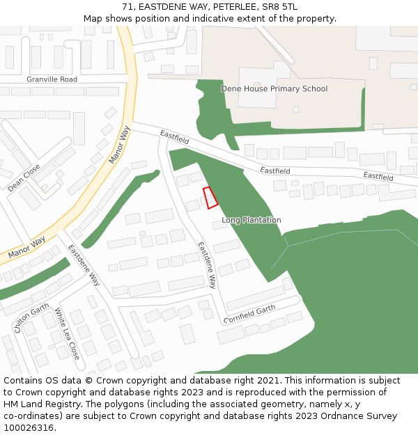 71, EASTDENE WAY, PETERLEE, SR8 5TL: Location map and indicative extent of plot
