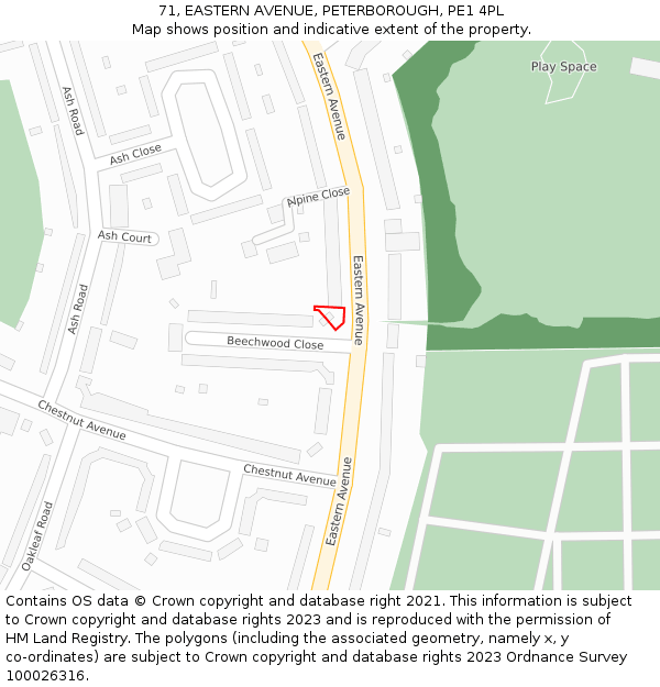 71, EASTERN AVENUE, PETERBOROUGH, PE1 4PL: Location map and indicative extent of plot