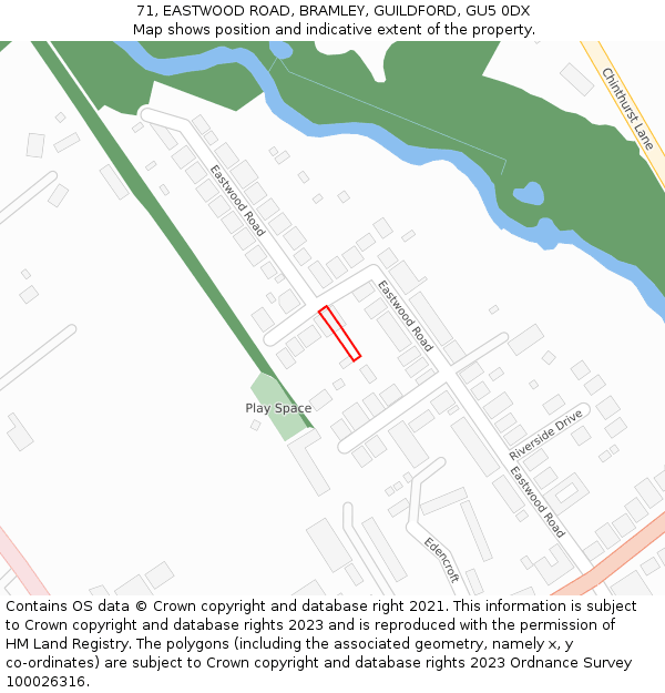 71, EASTWOOD ROAD, BRAMLEY, GUILDFORD, GU5 0DX: Location map and indicative extent of plot