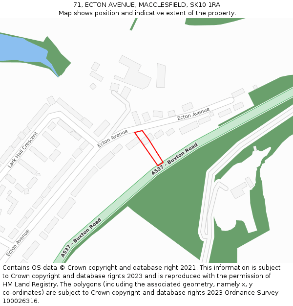 71, ECTON AVENUE, MACCLESFIELD, SK10 1RA: Location map and indicative extent of plot