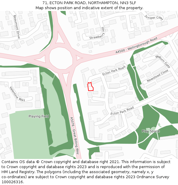 71, ECTON PARK ROAD, NORTHAMPTON, NN3 5LF: Location map and indicative extent of plot