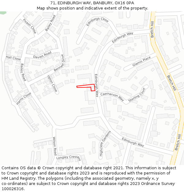 71, EDINBURGH WAY, BANBURY, OX16 0PA: Location map and indicative extent of plot