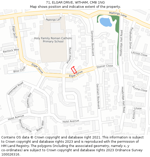 71, ELGAR DRIVE, WITHAM, CM8 1NG: Location map and indicative extent of plot