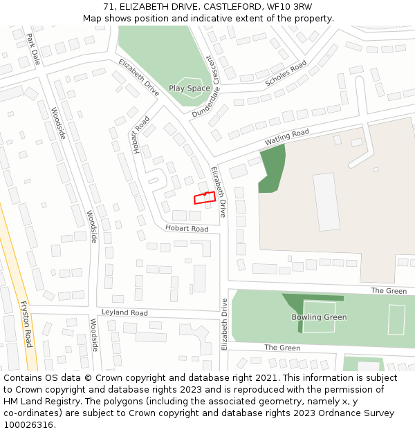 71, ELIZABETH DRIVE, CASTLEFORD, WF10 3RW: Location map and indicative extent of plot