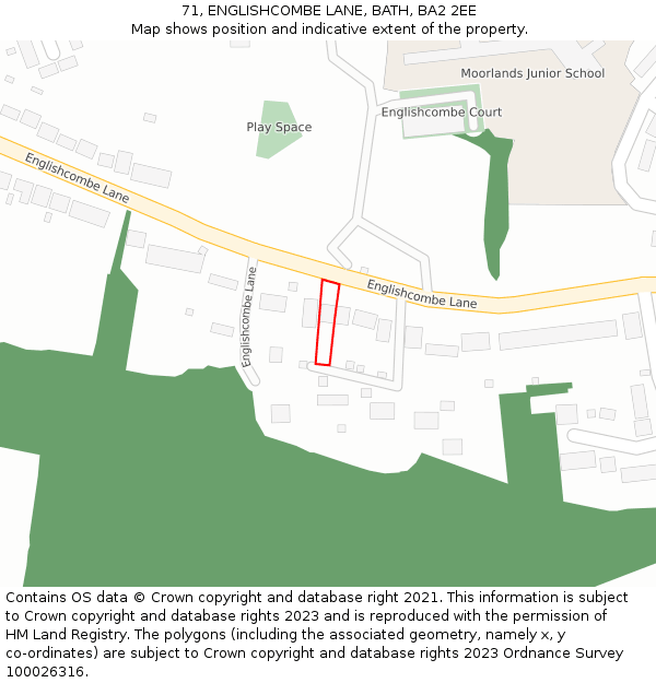 71, ENGLISHCOMBE LANE, BATH, BA2 2EE: Location map and indicative extent of plot