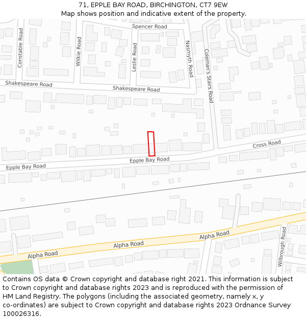 71, EPPLE BAY ROAD, BIRCHINGTON, CT7 9EW: Location map and indicative extent of plot