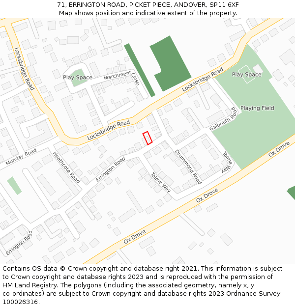 71, ERRINGTON ROAD, PICKET PIECE, ANDOVER, SP11 6XF: Location map and indicative extent of plot