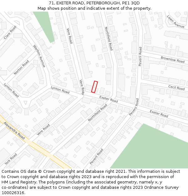 71, EXETER ROAD, PETERBOROUGH, PE1 3QD: Location map and indicative extent of plot