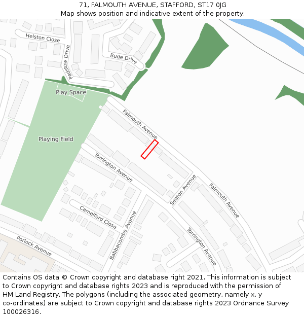 71, FALMOUTH AVENUE, STAFFORD, ST17 0JG: Location map and indicative extent of plot