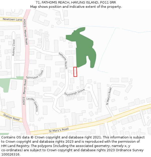 71, FATHOMS REACH, HAYLING ISLAND, PO11 0RR: Location map and indicative extent of plot