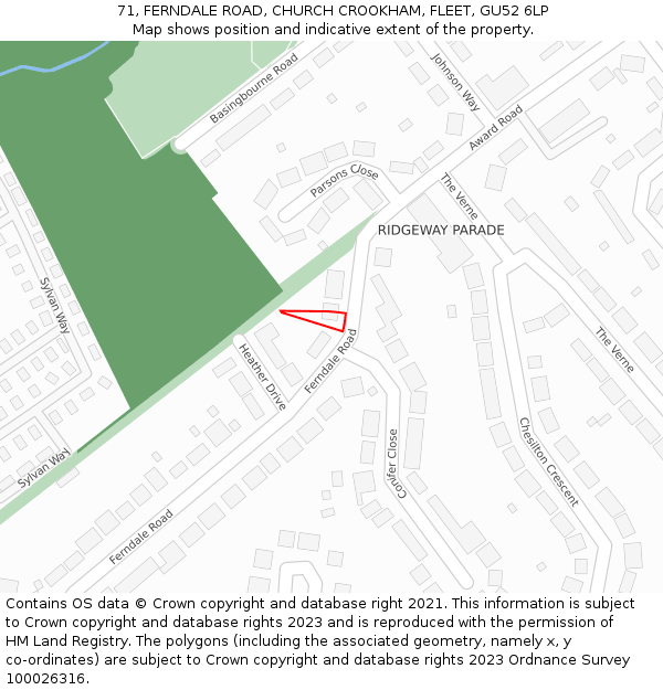 71, FERNDALE ROAD, CHURCH CROOKHAM, FLEET, GU52 6LP: Location map and indicative extent of plot