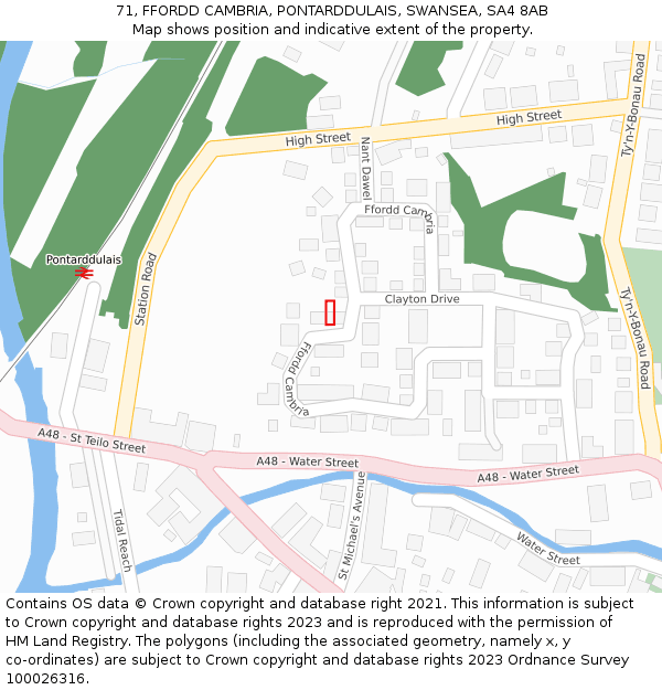 71, FFORDD CAMBRIA, PONTARDDULAIS, SWANSEA, SA4 8AB: Location map and indicative extent of plot
