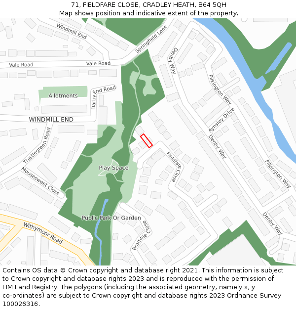 71, FIELDFARE CLOSE, CRADLEY HEATH, B64 5QH: Location map and indicative extent of plot