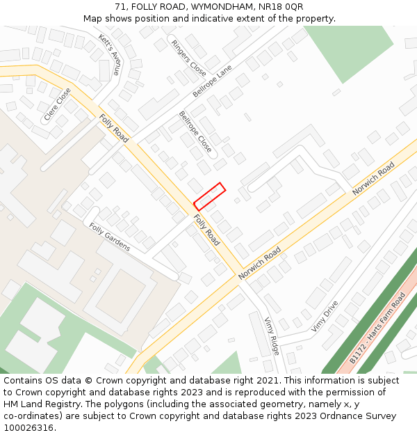 71, FOLLY ROAD, WYMONDHAM, NR18 0QR: Location map and indicative extent of plot