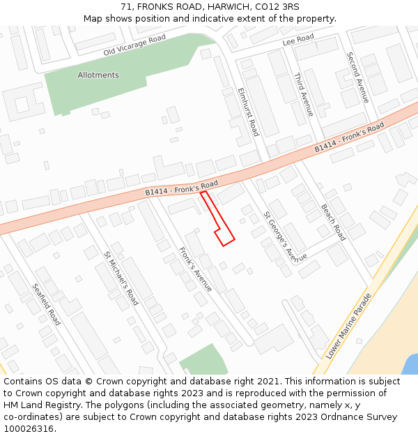71, FRONKS ROAD, HARWICH, CO12 3RS: Location map and indicative extent of plot